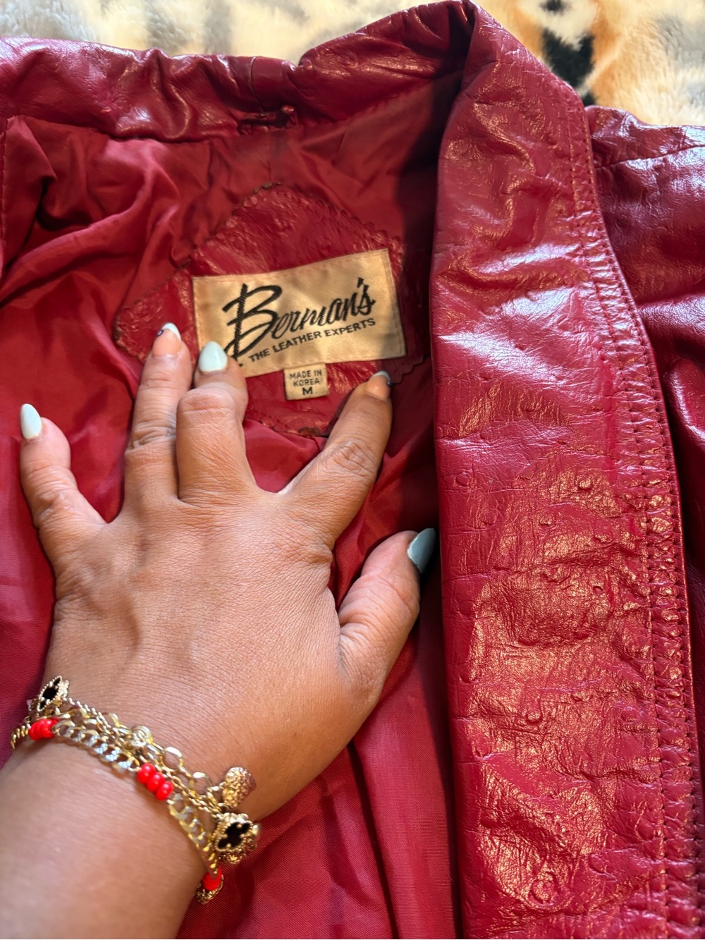 Women's Burgundy vintage Leather Jacket with Shawl Collar - Picture 5 of 5